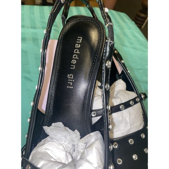 Madden Girl Women’s Black Krystal -R Sling back Kitten Heels w/ Jewel Studs 8.5 - Picture 8 of 11